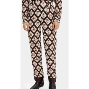 Scotch & Soda Sun Ray Satin Burgundy Floral Print Pleated Straight Leg Pants, S